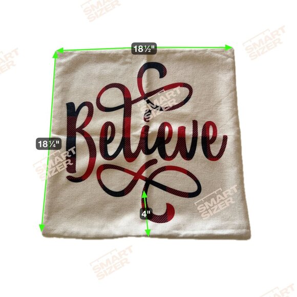 Plaid Red & Black Holiday Believe Pillow Cover 18.5" Square With Hidden Zipper - Picture 2 of 6